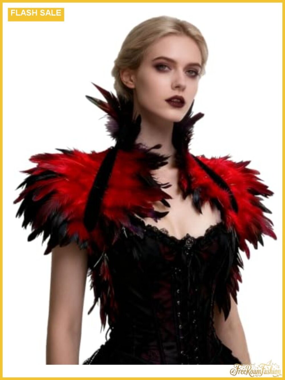 Gothic Feather Cape Shawl Collar Shrug Velvet Ribbon Halloween Costume